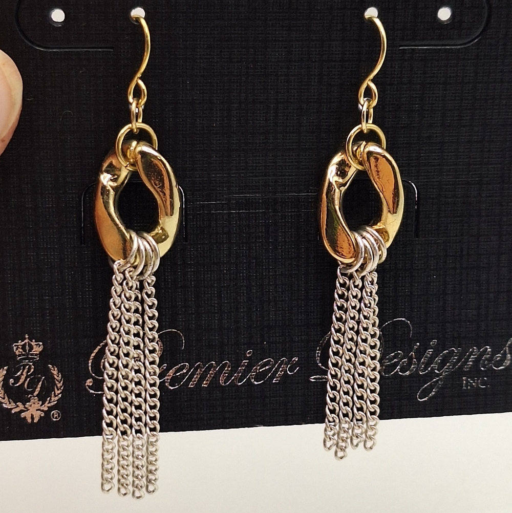 Premier Designs Gold & Silver Chain Tassel Earrings NWT Mixed Metal Dangle